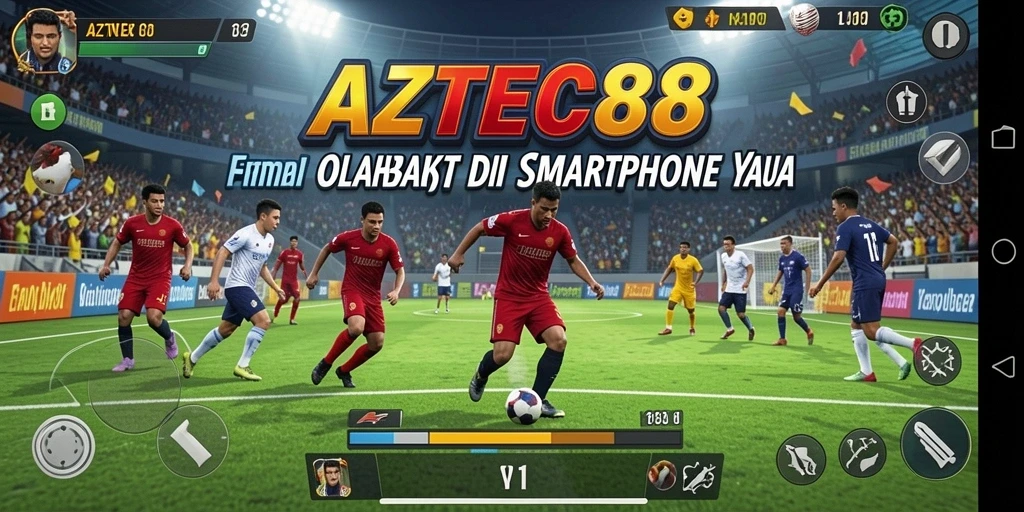 Screenshot gameplay AZTEC88 menampilkan aksi seru di arena olahraga.