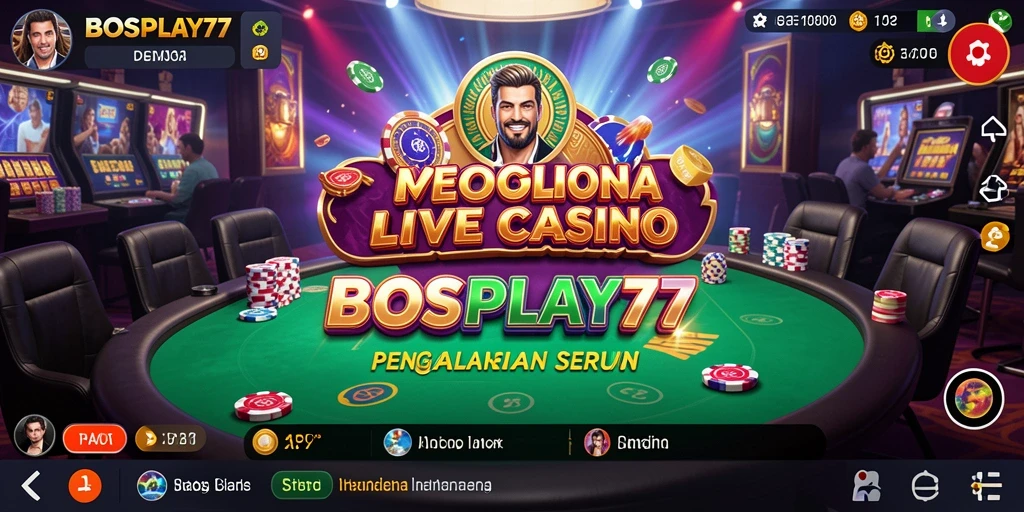 Screenshot gameplay BOSPLAY77 menampilkan dealer dan pemain dalam suasana Live Casino.