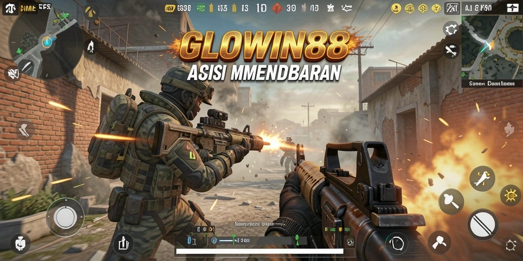 Screenshot GLOWIN88 menunjukkan aksi mendebarkan dalam pertempuran FPS.