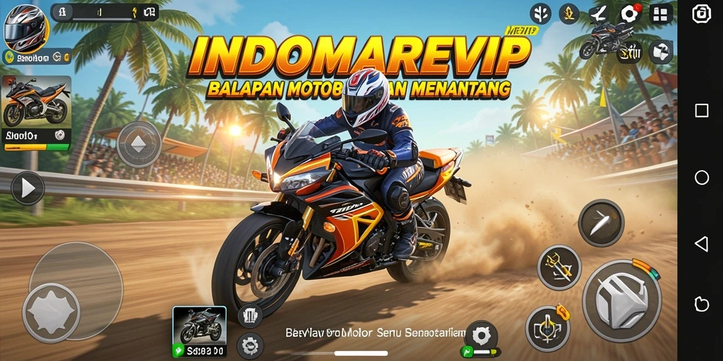 Screenshot gameplay balapan motor yang mendebarkan.