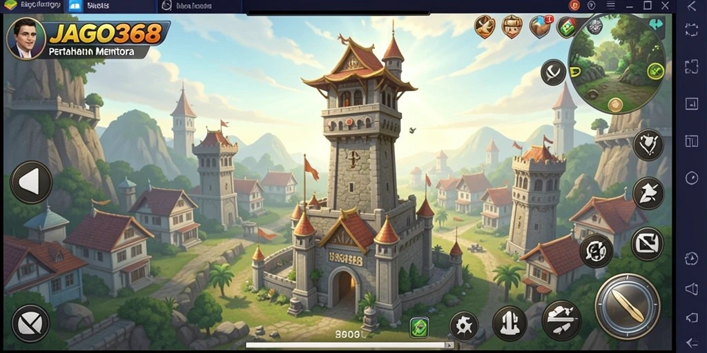 Screenshot gameplay JAGO368 menampilkan aksi Tower Defense yang intens.