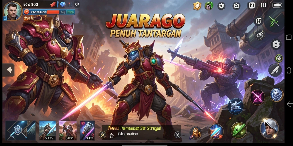 Screenshot utama JUARAGO menampilkan pertempuran strategi intens.