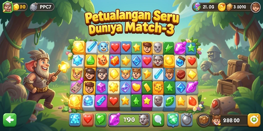 Screenshot gameplay PCPC7 yang menunjukkan kombinasi Match-3 yang seru.