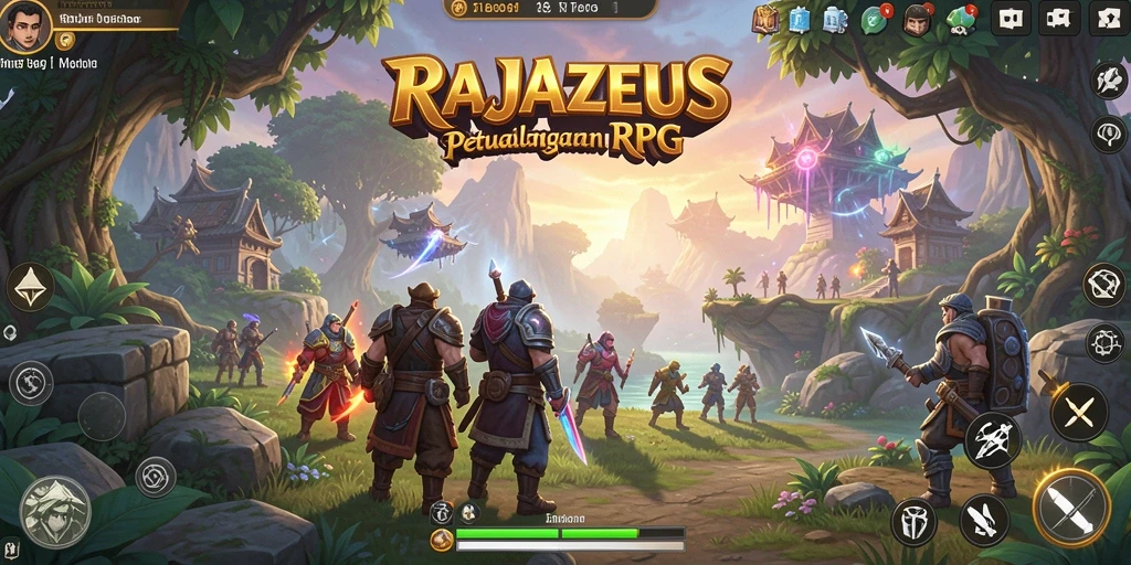 Tangkapan layar utama RAJAZEUS menunjukkan aksi RPG yang mendebarkan.