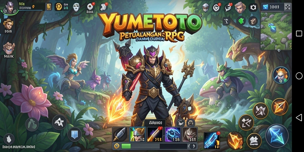 Tangkapan layar gameplay YUMETOTO dengan pertarungan epik dan eksplorasi dunia fantastis.