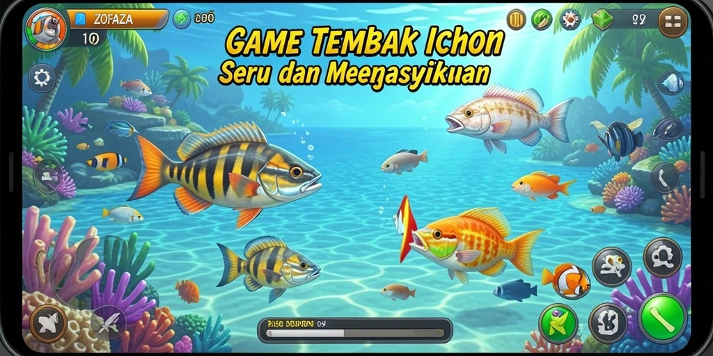 Screenshot permainan ZOFAZA dengan aksi tembak ikan yang mendebarkan.